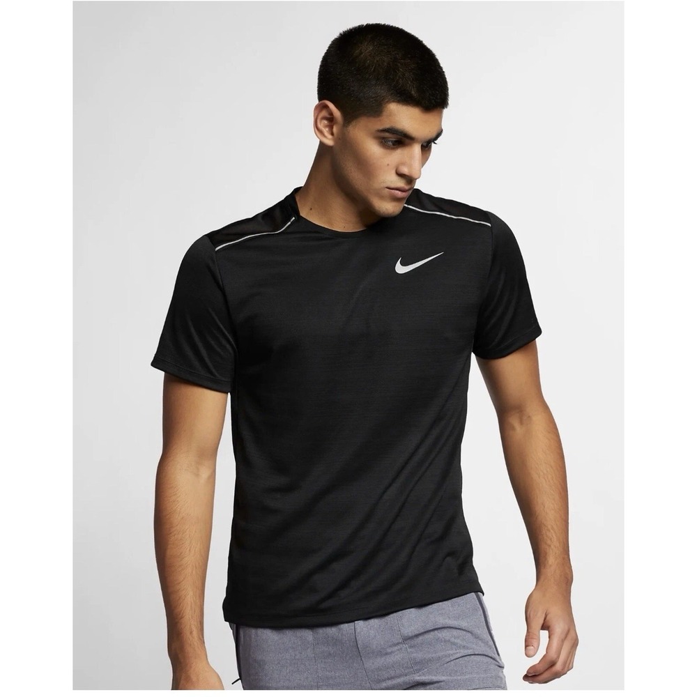 NEW Nike Dri Fit Miler Running Shirt AJ7565-010 Black Reflective Men's Medium